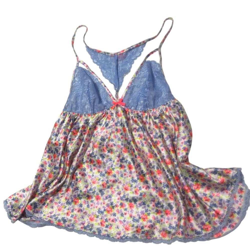 Victoria Secret Y2K Babydoll Cami Satin Florals Lace Cut Out bows Nightie sexy - Picture 7 of 16